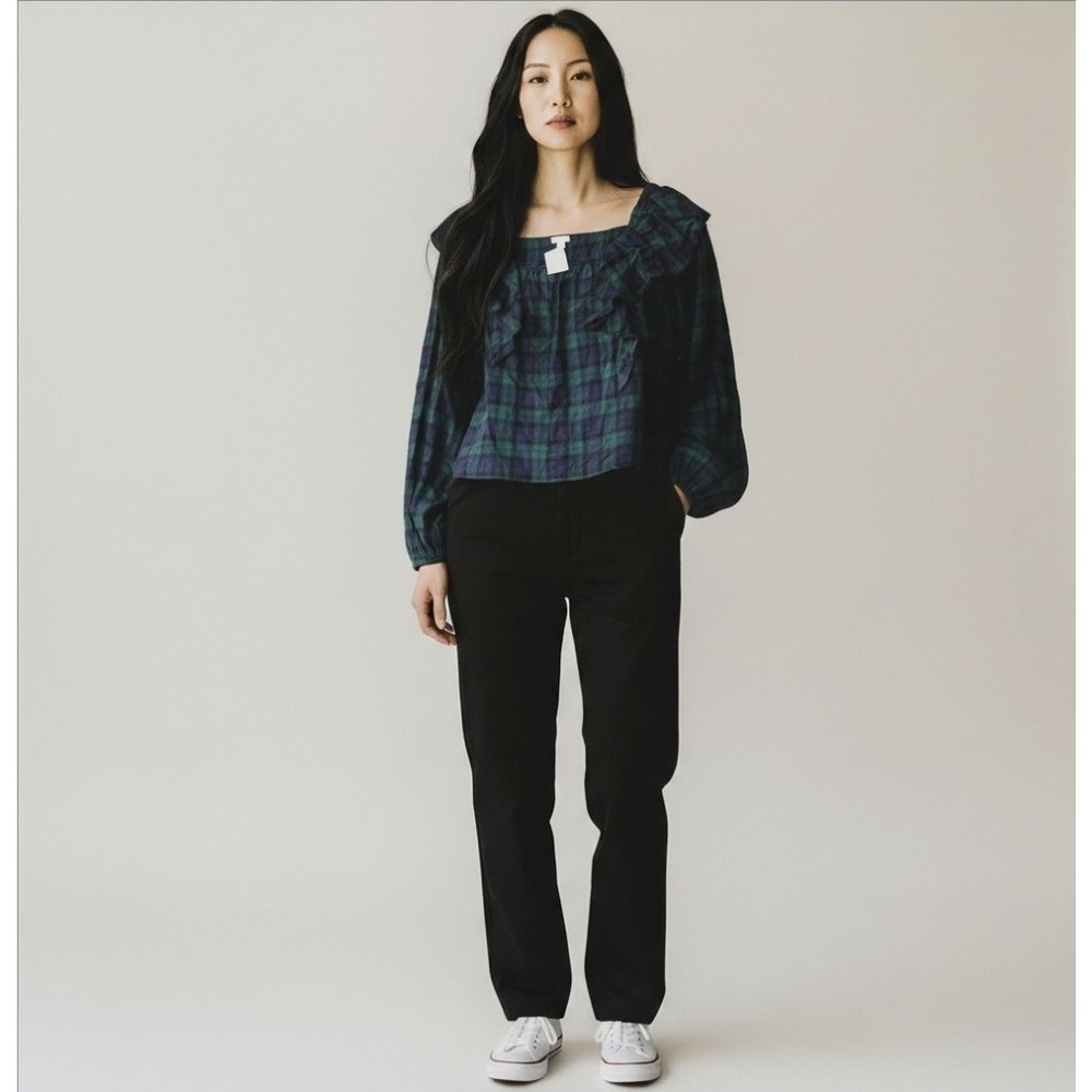 J Crew Shirt Blouse Top Blackwatch Tartan Plaid Pullover Size Petite Large PL